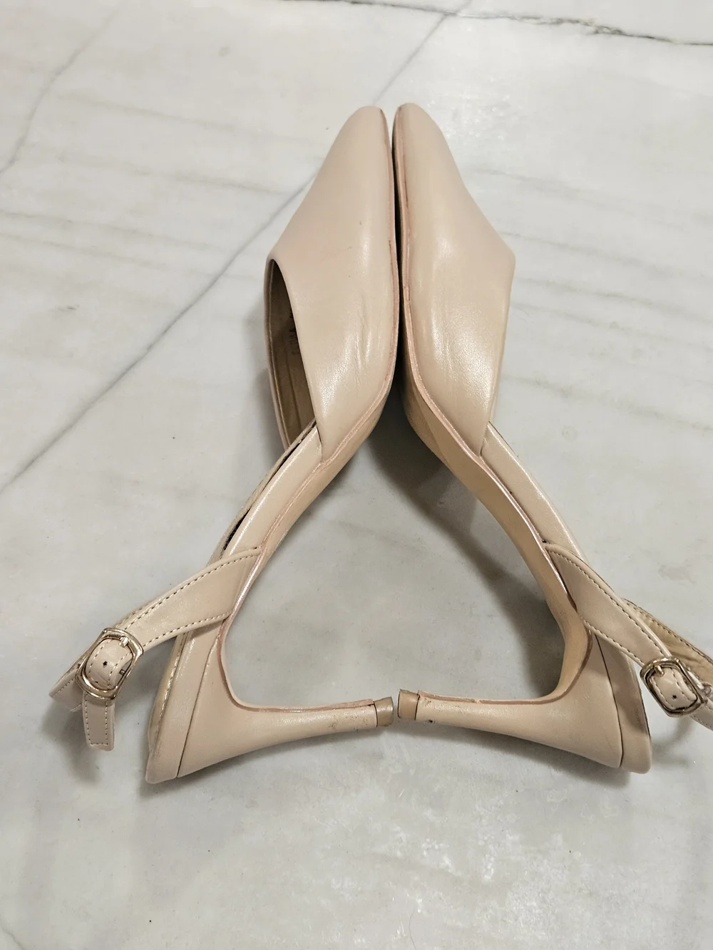Cynthia Rowley Heels Nude Leather Slingback Pumps Pointed Toe Memory Foam Sz 9